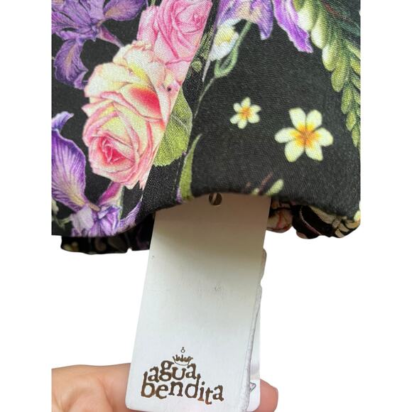 Agua Bendita Leah Dreaming Crop Top, Smocked | Womens L, Black Floral NEW - Picture 8 of 8